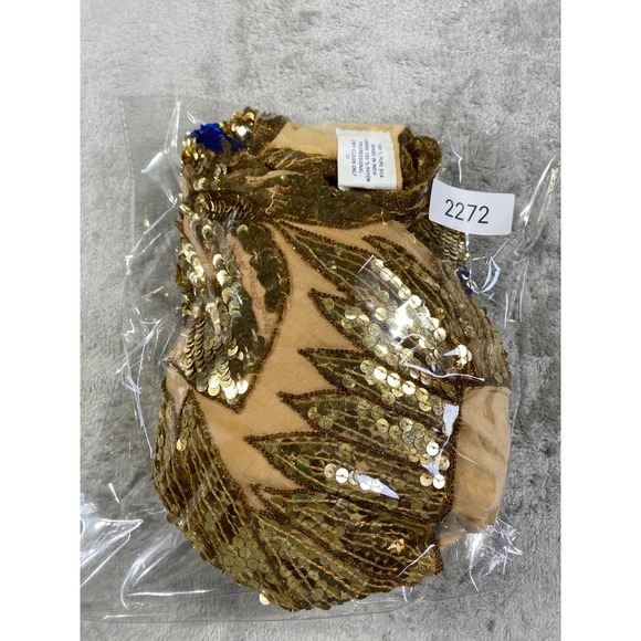 Silk Sequin Butterfly Top Womens Medium Gold Blue Embellished Festival Y2K Boho - Picture 8 of 8